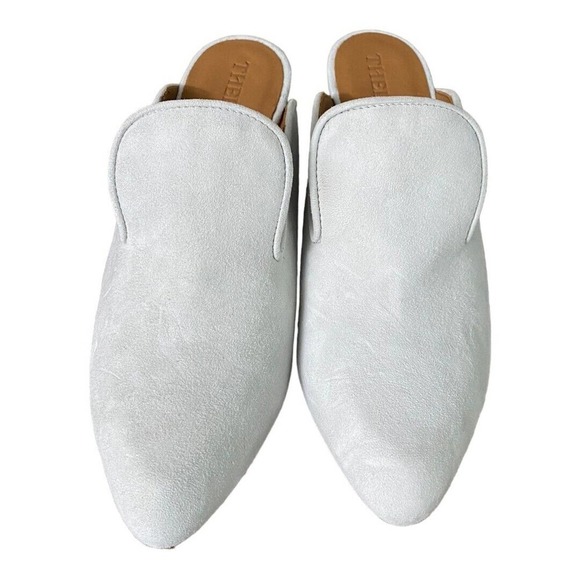 Anthro Thelma Ava Mule Sandals White Suede Leather Block Heel Pointed Slip On 39 - Picture 3 of 6
